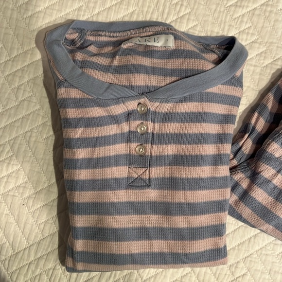 LAKE Long-Long Pajamas Light Blue + Pink Stripe - size small TTS - Picture 2 of 3